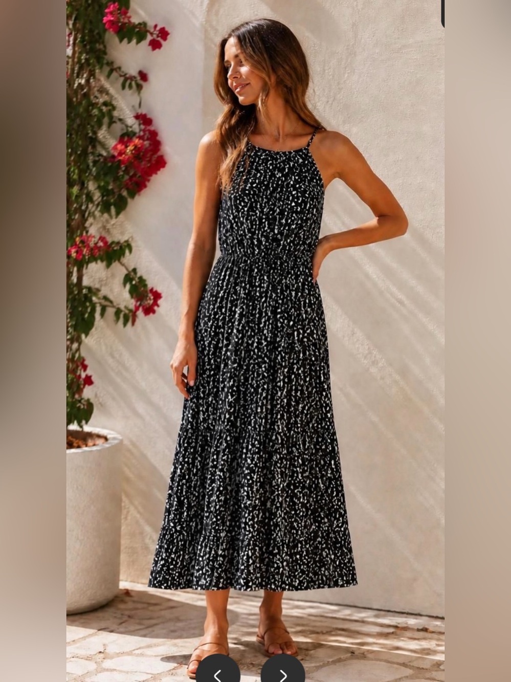 ODDY Black and White Printed Halter Maxi Dress